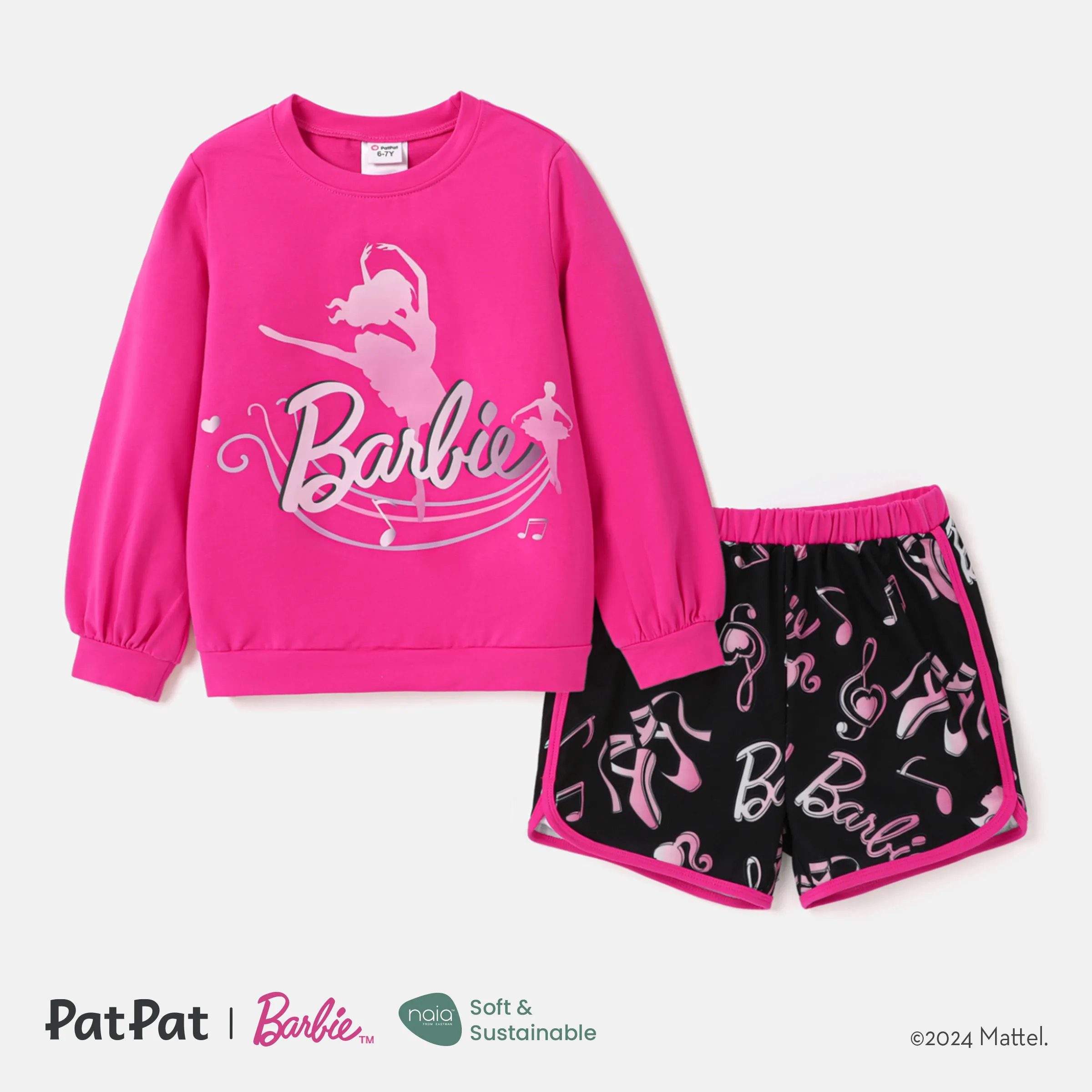 

Barbie Kid Girl 2pcs Figure Letter Print Long-sleeve Top or Naia™ Dolphin Shorts