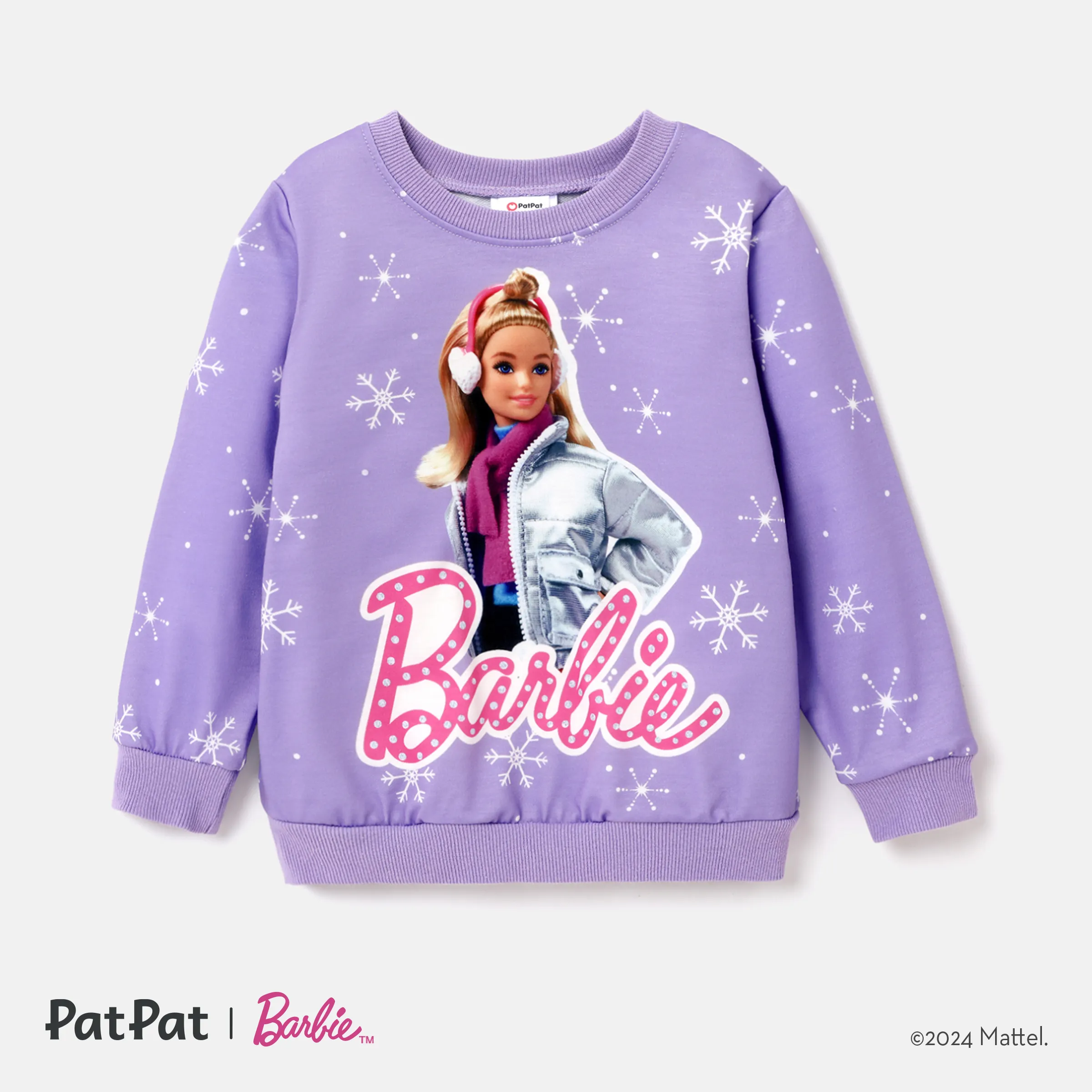 Barbie Toddler Girl Snowflake And Character Print Long-sleeve Sweatshrit