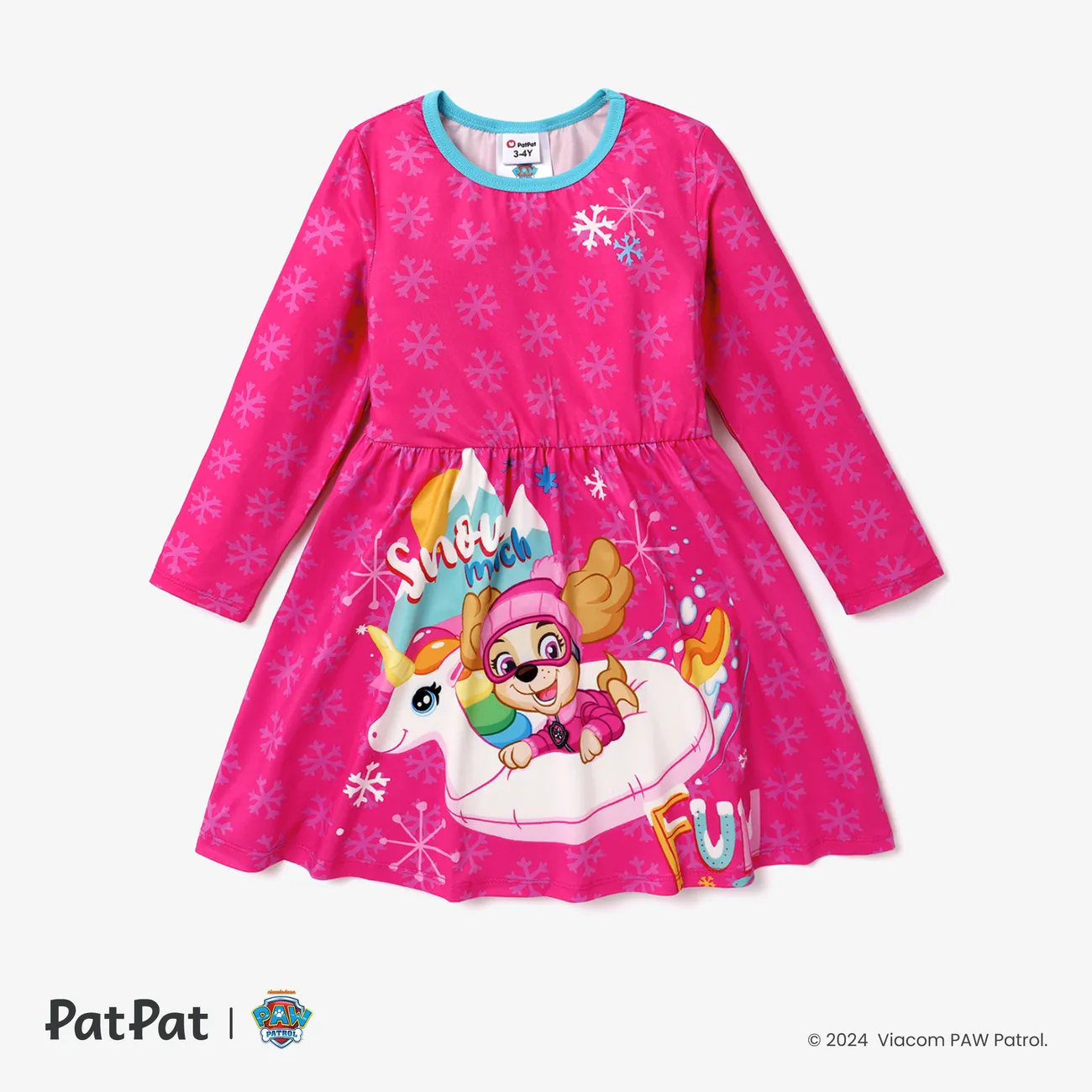 PAW Patrol Toddler Girl Christmas Character Print Long-sleeve Dress Hot Pink big image 1