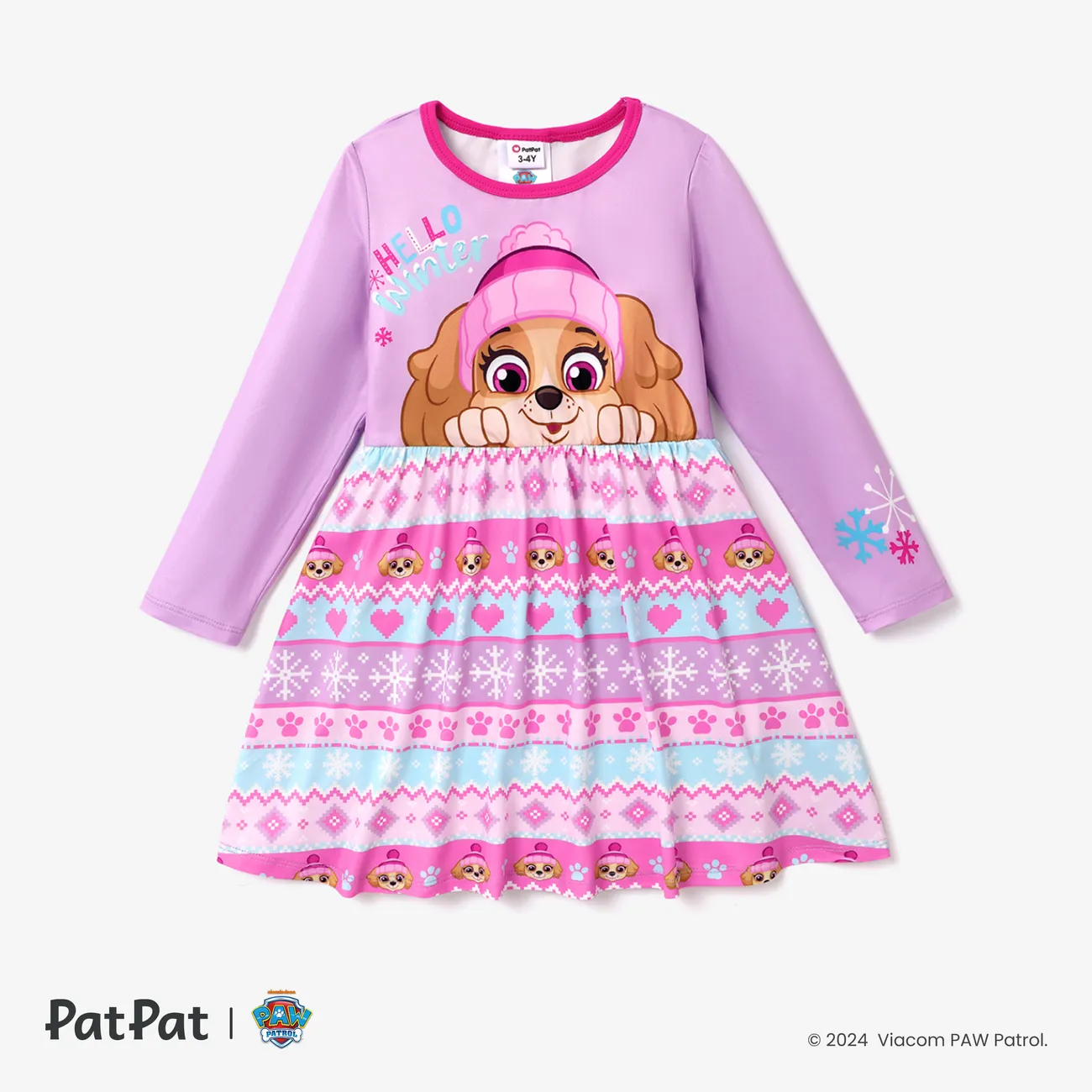 PAW Patrol Toddler Girl Christmas Character Print Long-sleeve Dress Purple big image 1
