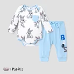 Looney Tunes Baby Boy/Girl Character Print Long-sleeve Bodysuit and Pant Sets Light Blue