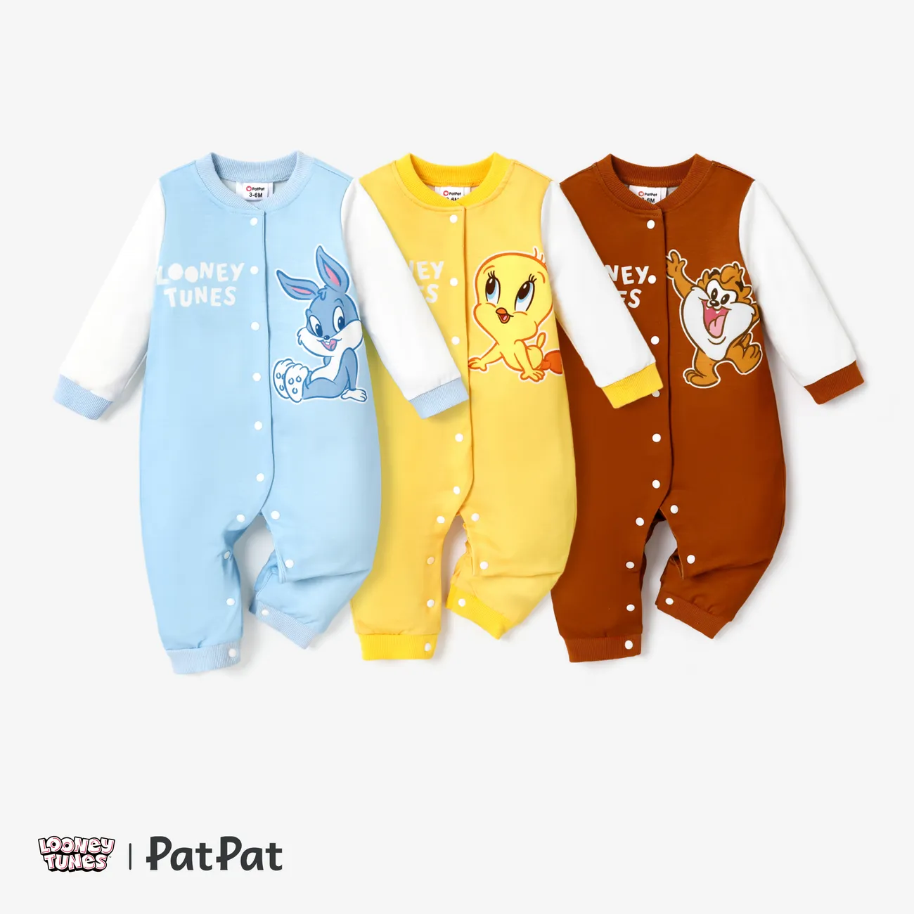 Looney Tunes Baby Boy/Girl Contrast Color Positioning Printed Romper Yellow big image 1