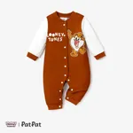 Looney Tunes Baby Boy/Girl Contrast Color Positioning Printed Romper Brown