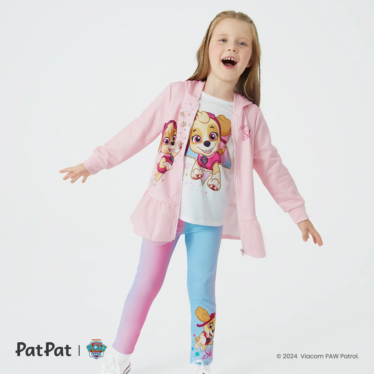 PAW Patrol Toddler Girl Character Print Hooded Jacket or Mesh Flutter-sleeve Sweatshirt or Colorful Print Leggings White big image 1