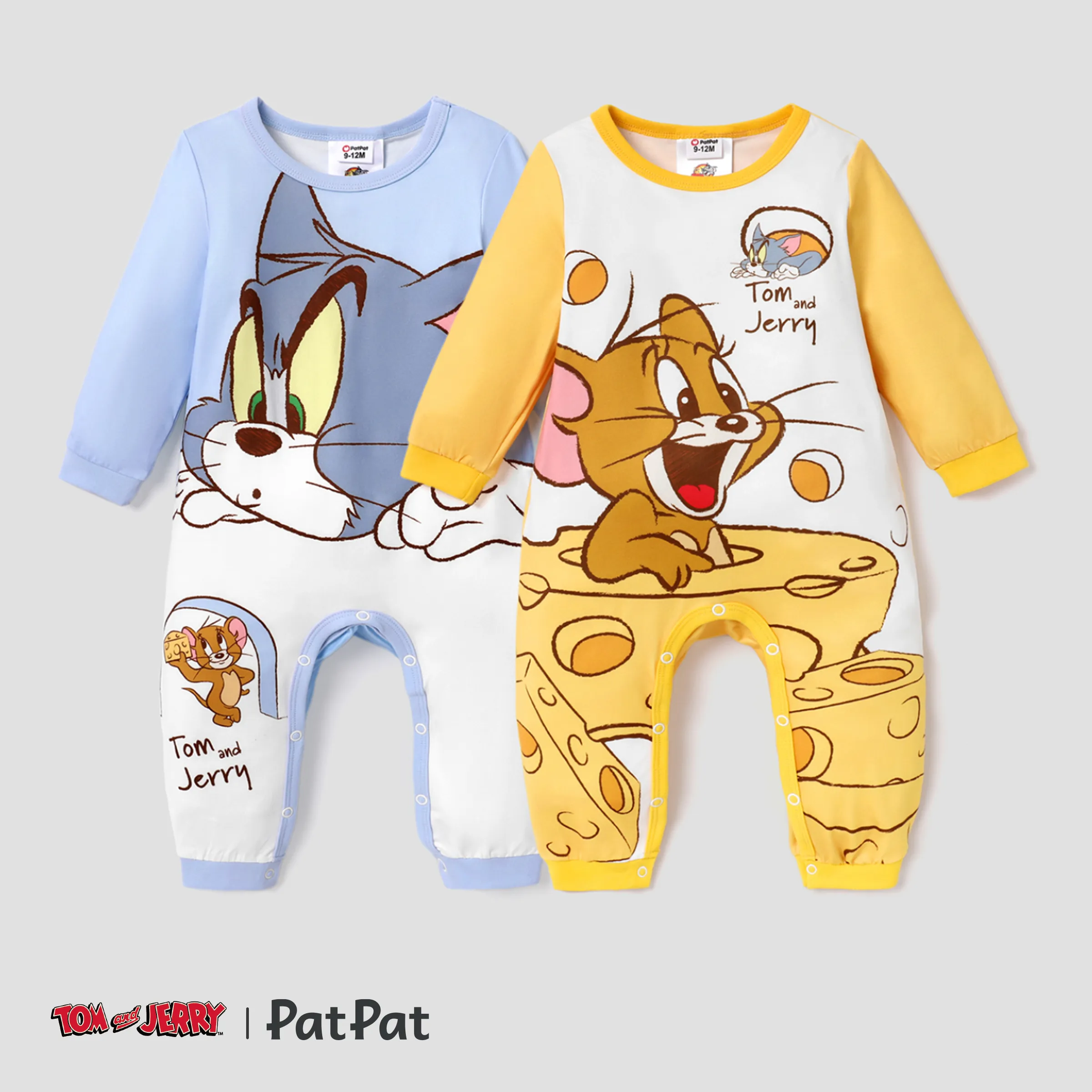 Tom and Jerry 嬰兒 中性 鈕扣 童趣 長袖 長腿連身衣