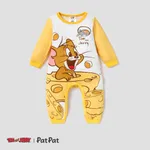 Tom and Jerry 嬰兒 中性 鈕扣 童趣 長袖 長腿連身衣 黃色