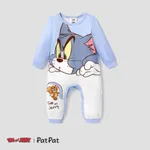 Tom and Jerry 嬰兒 中性 鈕扣 童趣 長袖 長腿連身衣 藍色