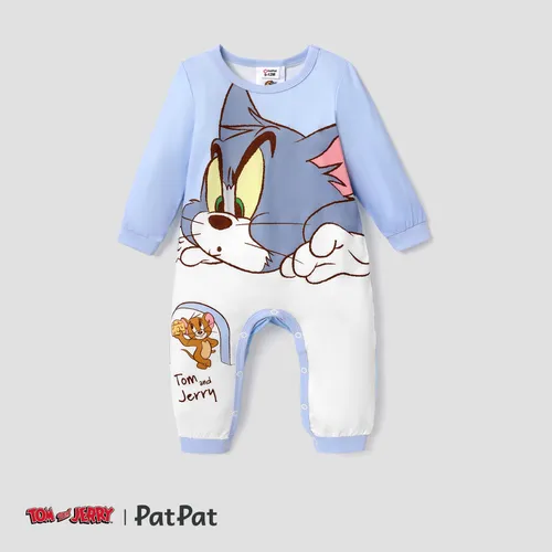 Tom and Jerry 嬰兒 中性 鈕扣 童趣 長袖 長腿連身衣