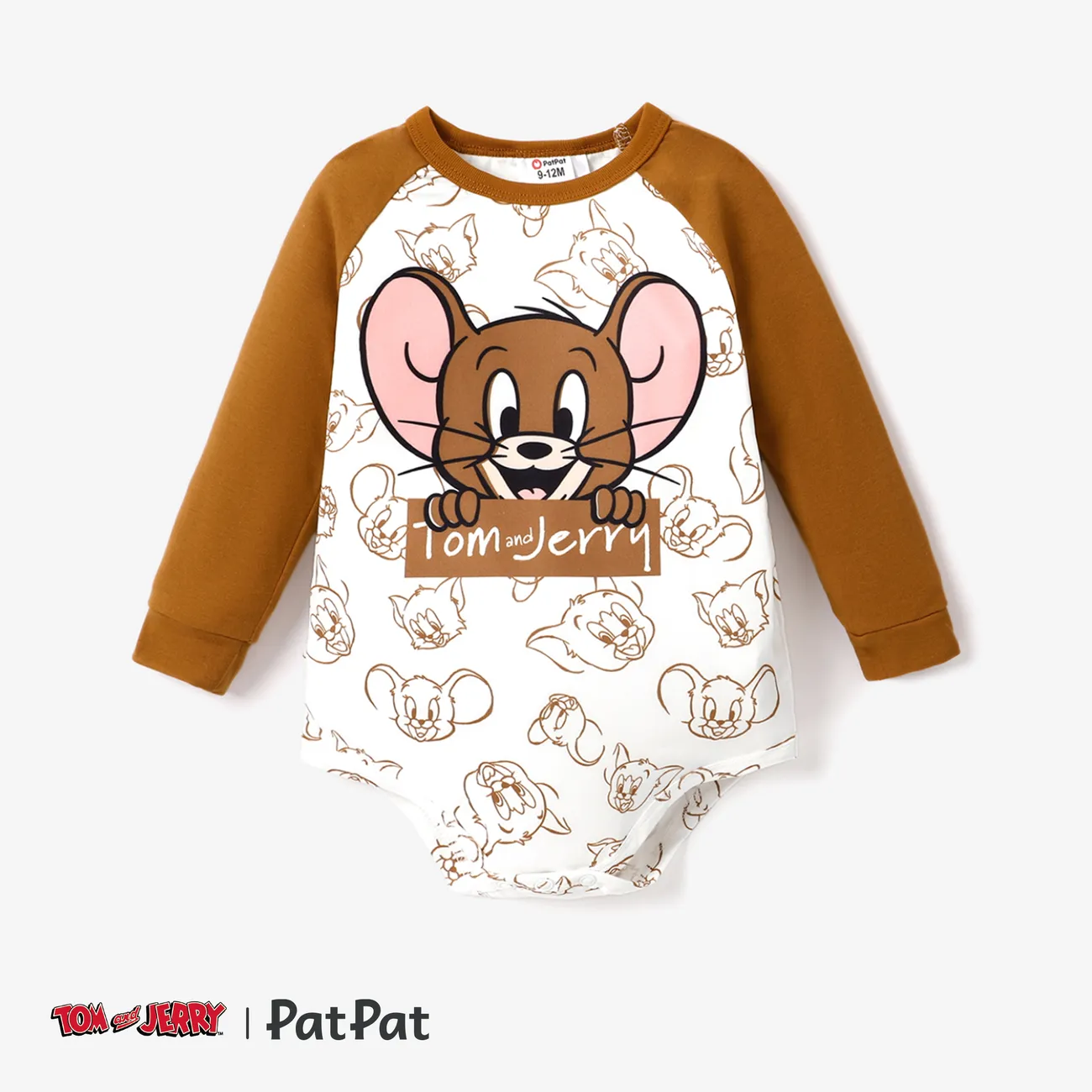 Tom and Jerry baby boy character graphic A romper or a pair of pants to wear with Brown big image 1