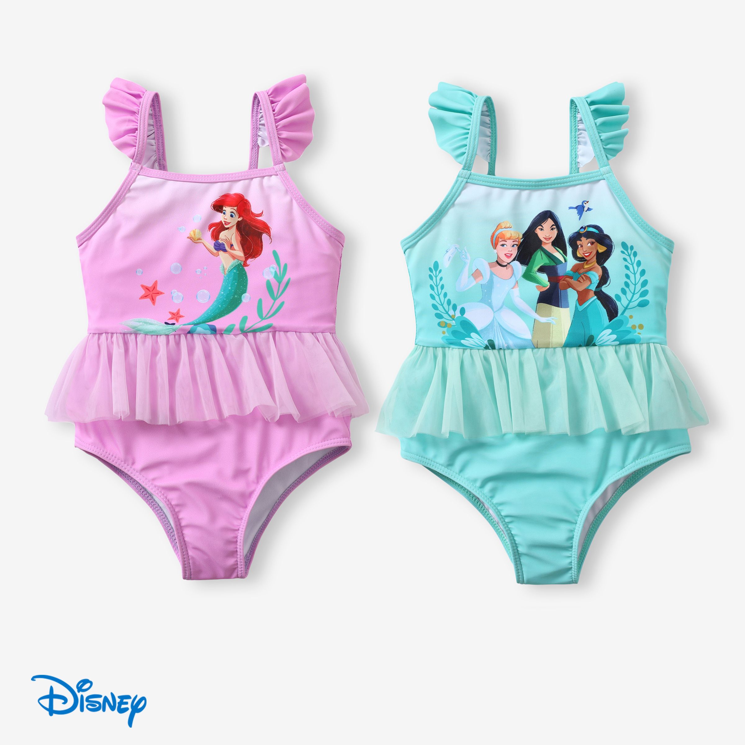 Disney Princess Toddler Girl Ariel Merimaid Gradient Print Mesh Stiching Swimming Suit