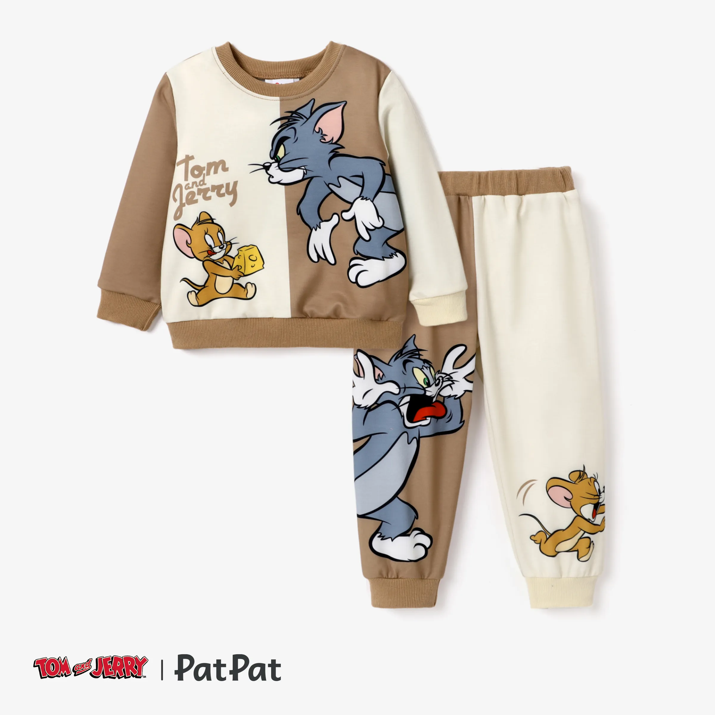 Tom Et Jerry Toddler Garçon Colorblock Personnage Imprimé Manches Longues Ensemble De Hauts Et De Pantalons