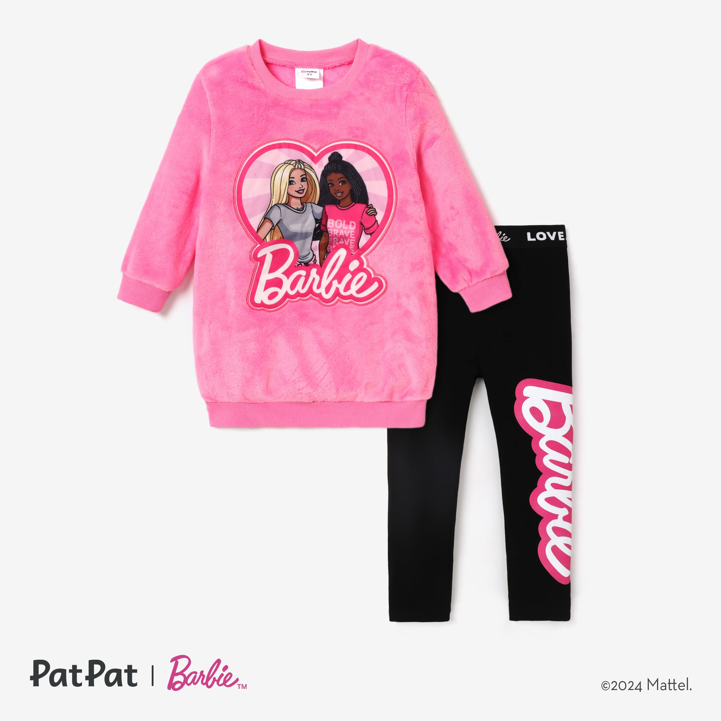 Barbie Plush Embroidered Heart Print Long-sleeve Top Or Tight Leggings