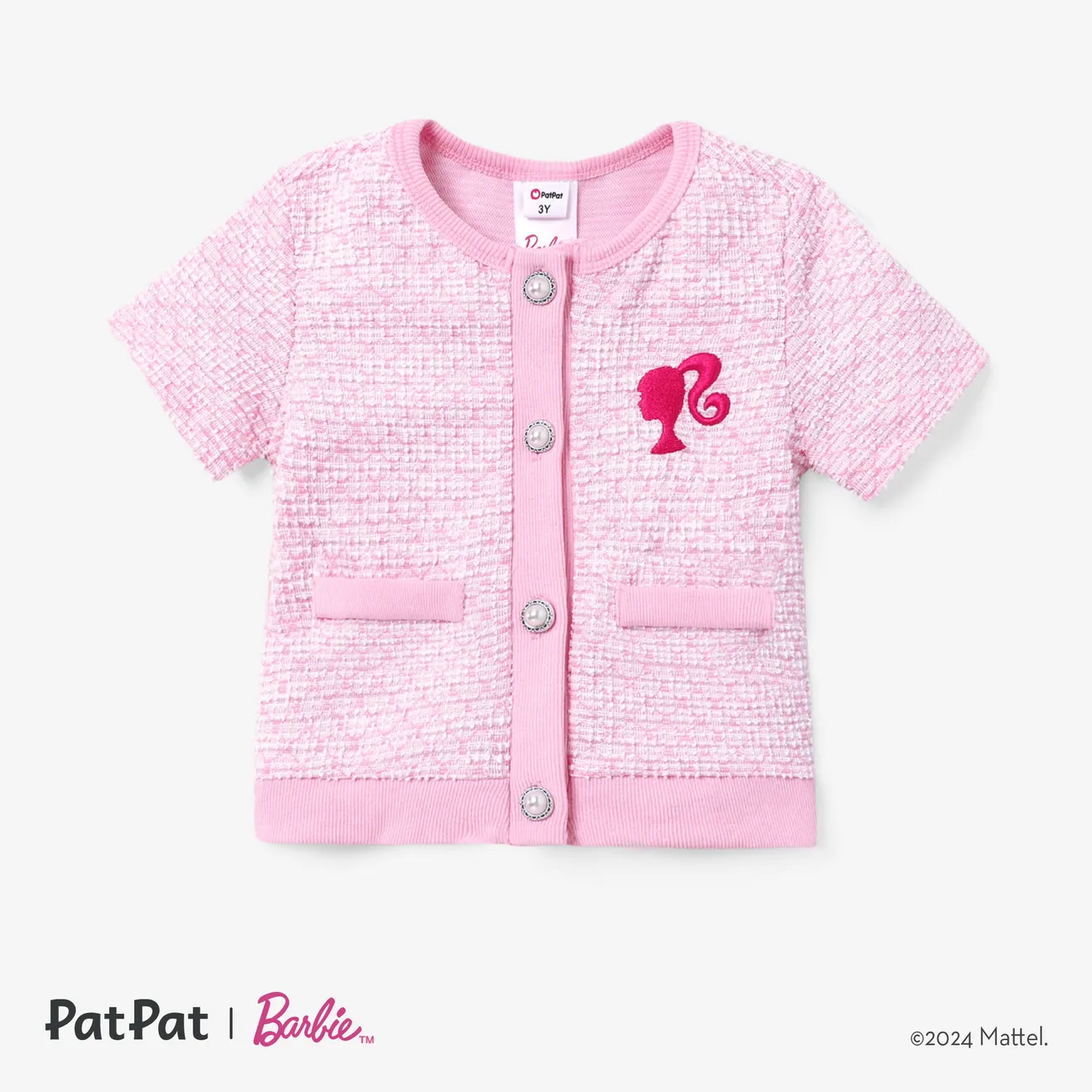 Barbie Dia da Mãe IP Menina Botão Bonito Fato saia e casaco Rosa big image 1