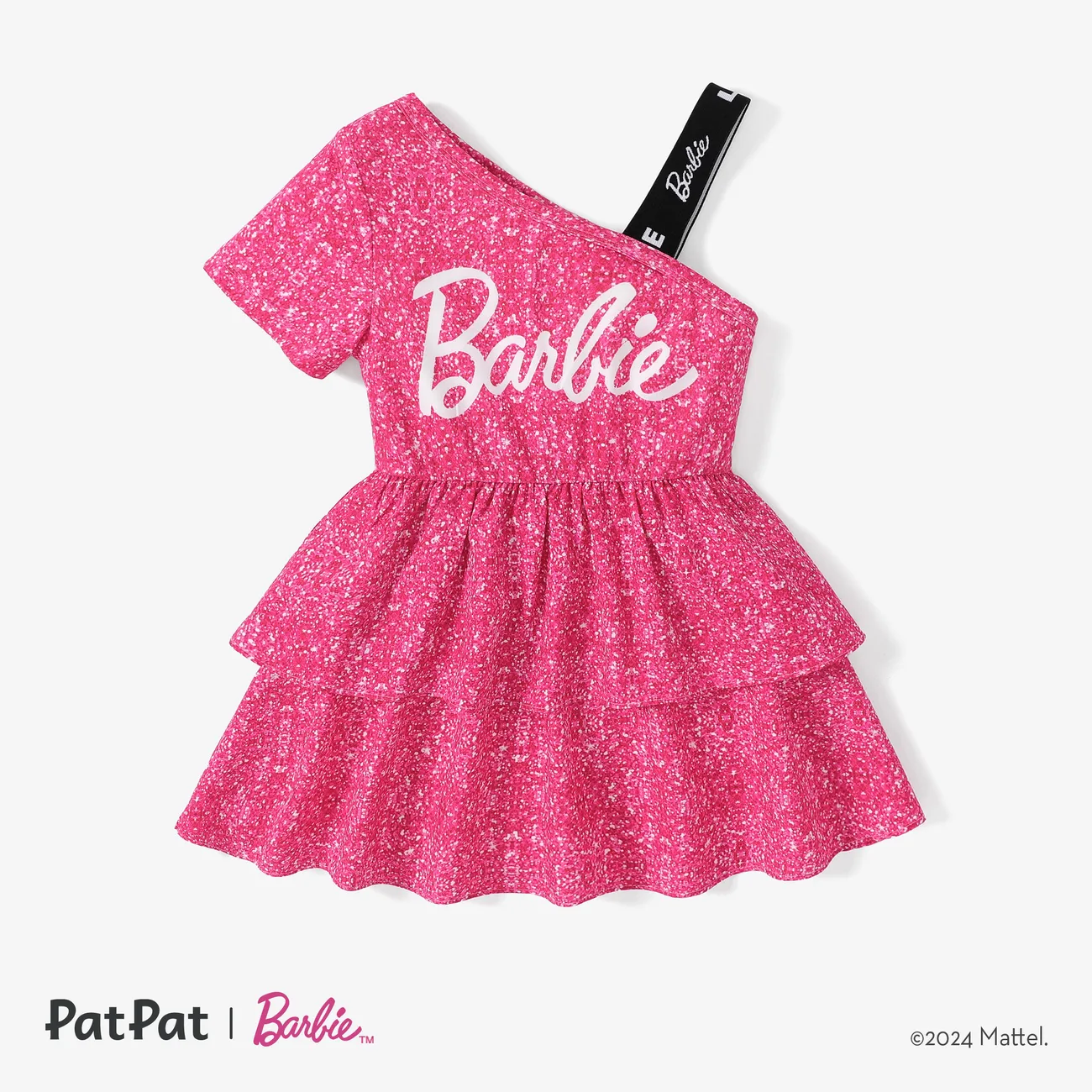 Barbie Toddler/Kid Girl One shouder desgin multi-layer Dress
 PINK-1 big image 1