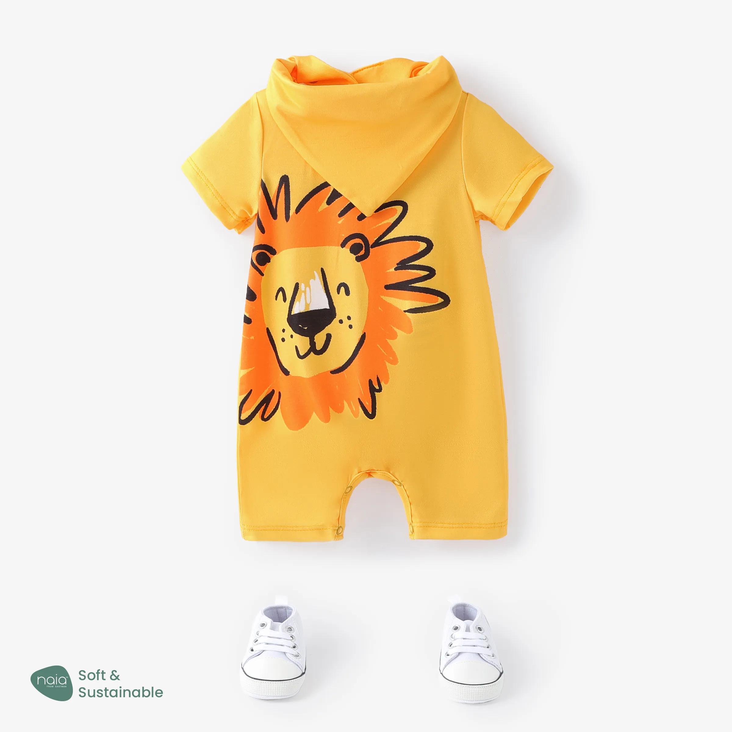 Baby Boy 2pcs Naia Lion Print Romper And Bib Set