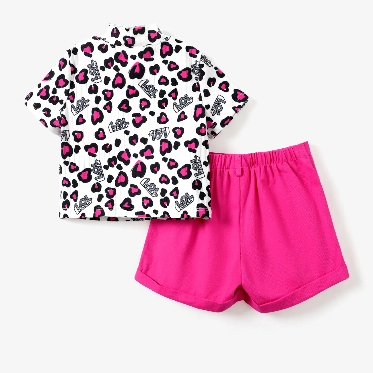 L.O.L. SURPRISE! 2pcs Toddler/Kids Girls Pink Leopard Print Top and Character Print Shorts Set Roseo big image 1