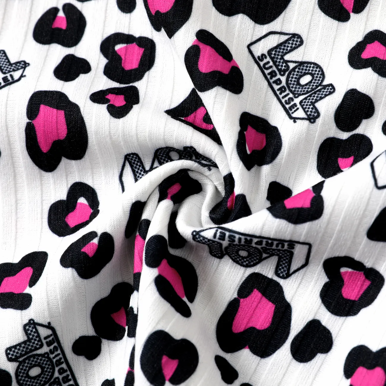L.O.L. SURPRISE! 2pcs Toddler/Kids Girls Pink Leopard Print Top and Character Print Shorts Set Roseo big image 1