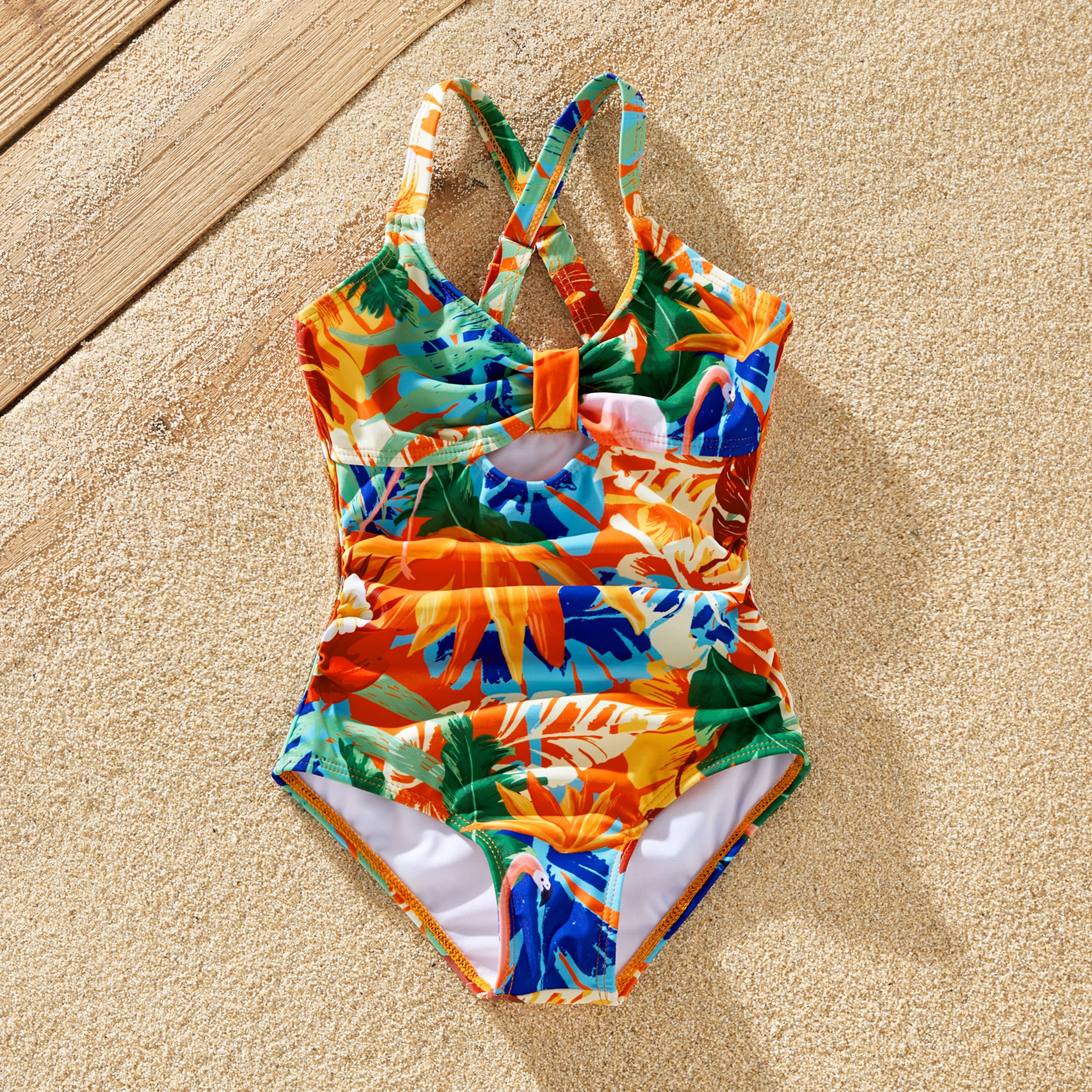 

Family Matching Floral Drawstring Swim Trunks or Ruched Drawstring Side Cross Back Strap Swimsuit