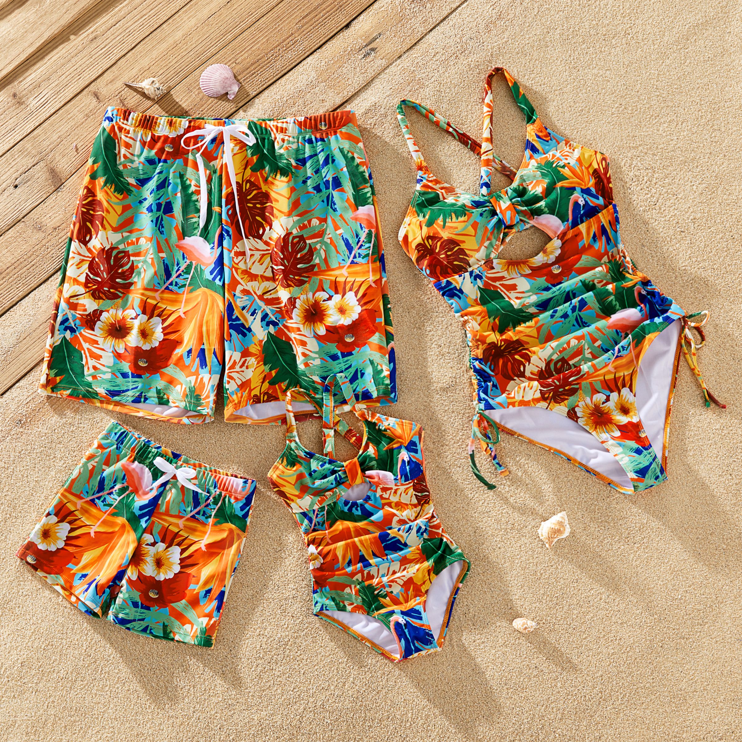 Family Matching Spaghetti Strap Bikini Set Swimwear and Leopard Swim Trunks Shorts