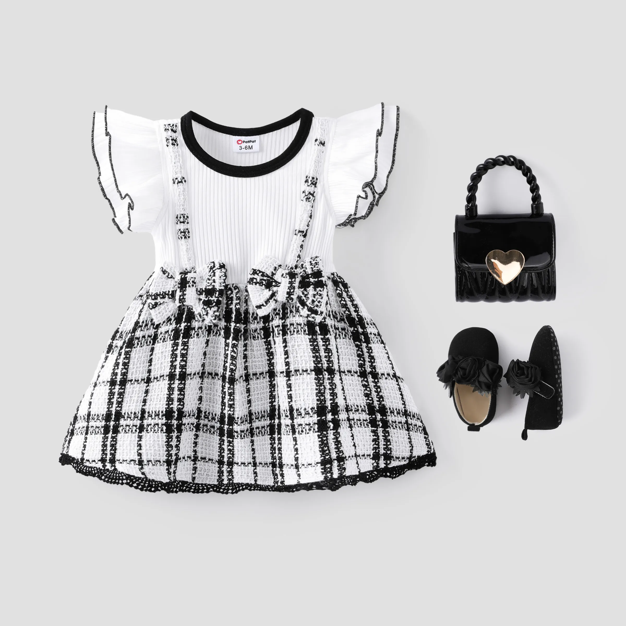 Baby Girl Faux-two Colorblock Plaid Dress/ Jelly Bag/ Prewalker Shoes