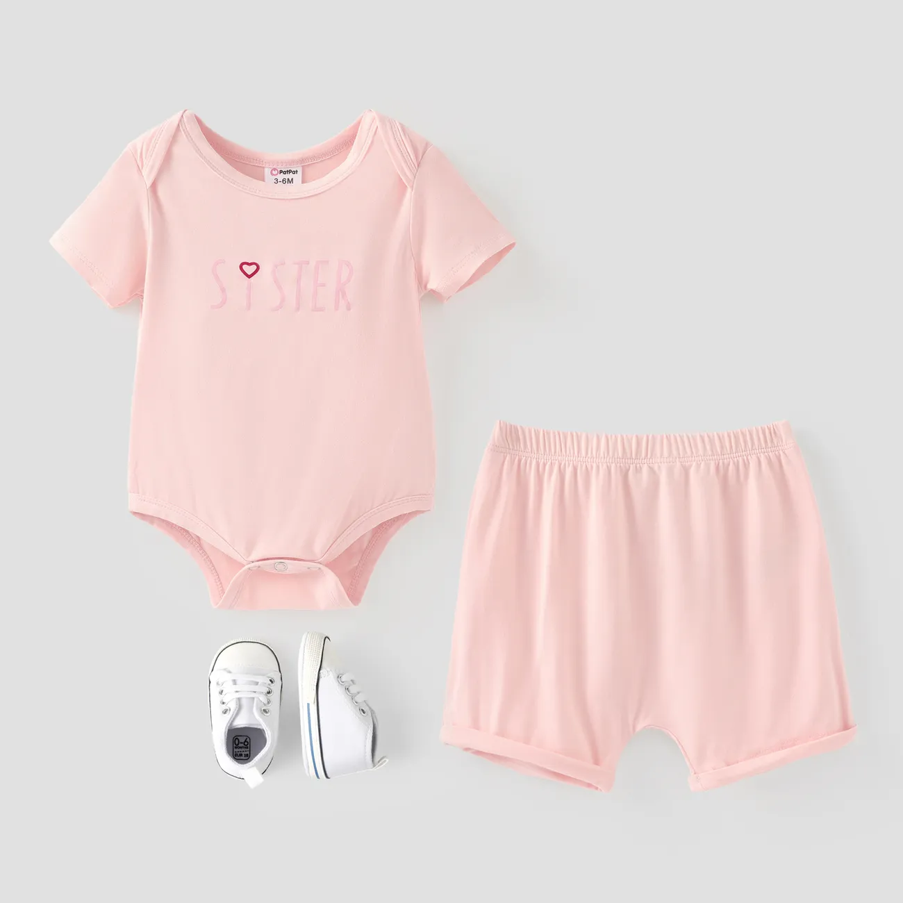Baby Boy/Girl 2pcs Letter Print Romper and Shorts Set Pink big image 1