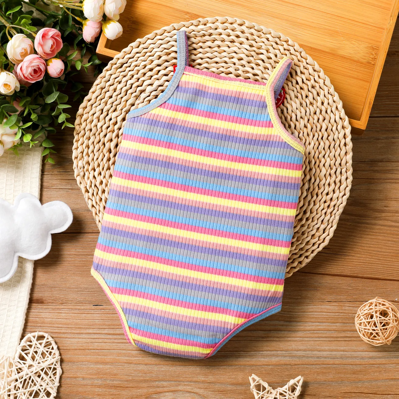 Baby Girl Hyper-Tactile 3D Design Colorful Stripe Romper  Pink big image 1