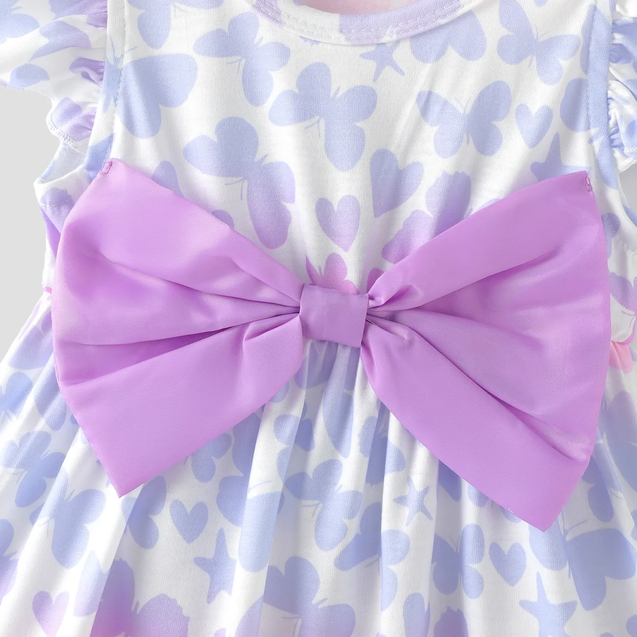 Baby Girl All Over Butterfly Print Flutter-sleeve Bowknot Dress ColorBlock big image 1