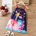 Toddler Girl's  Childlike Animal Print Dress with Hanging Strap  Tibetan blue