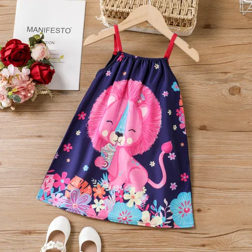 Kleinkindkleid mit Animal-Print und hängendem Riemen - 1-teiliges Kinderkleid für Mädchen (Polyester)