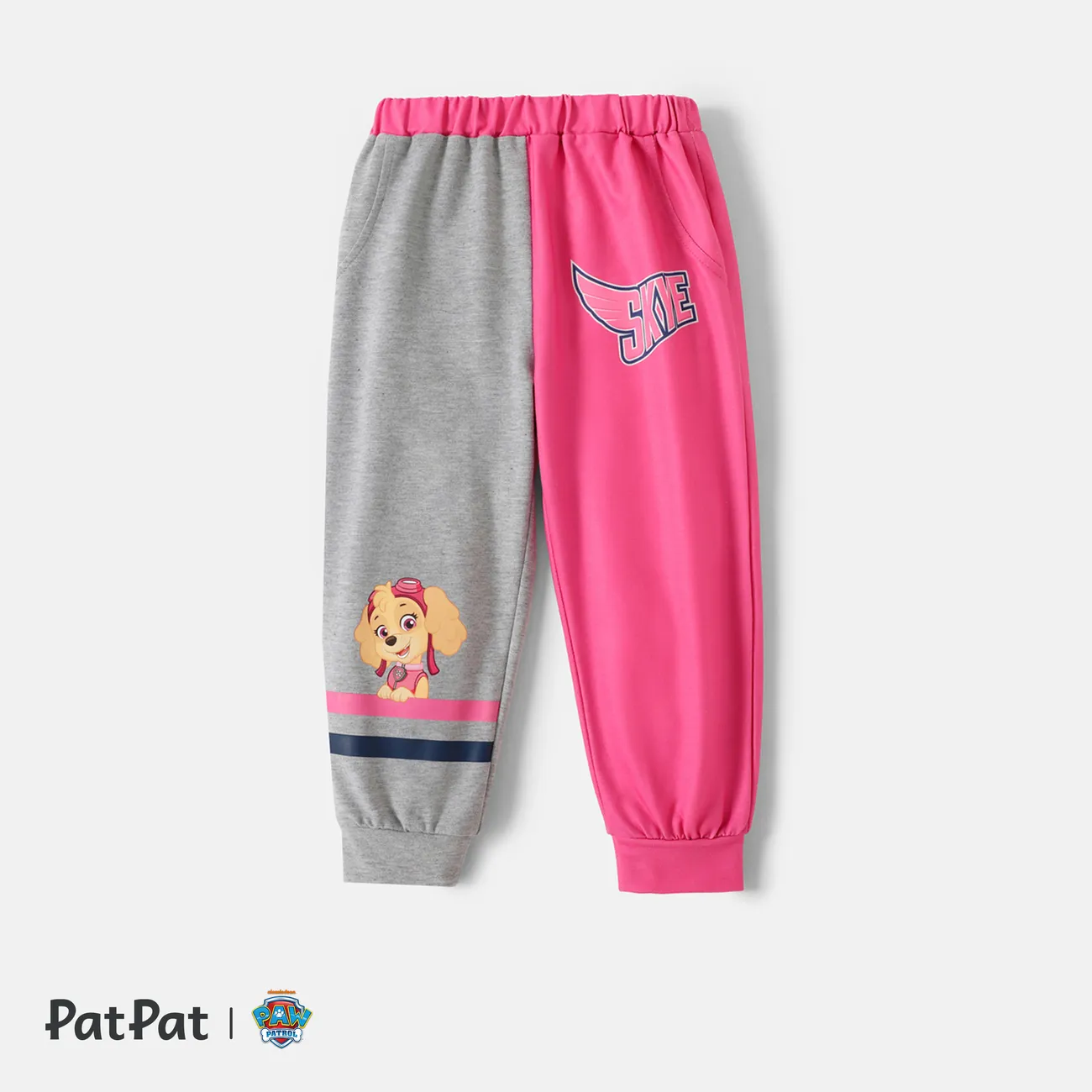 Pantalones elásticos con bloques de color a rayas para niño/niña de la Patrulla Canina Rosado big image 1