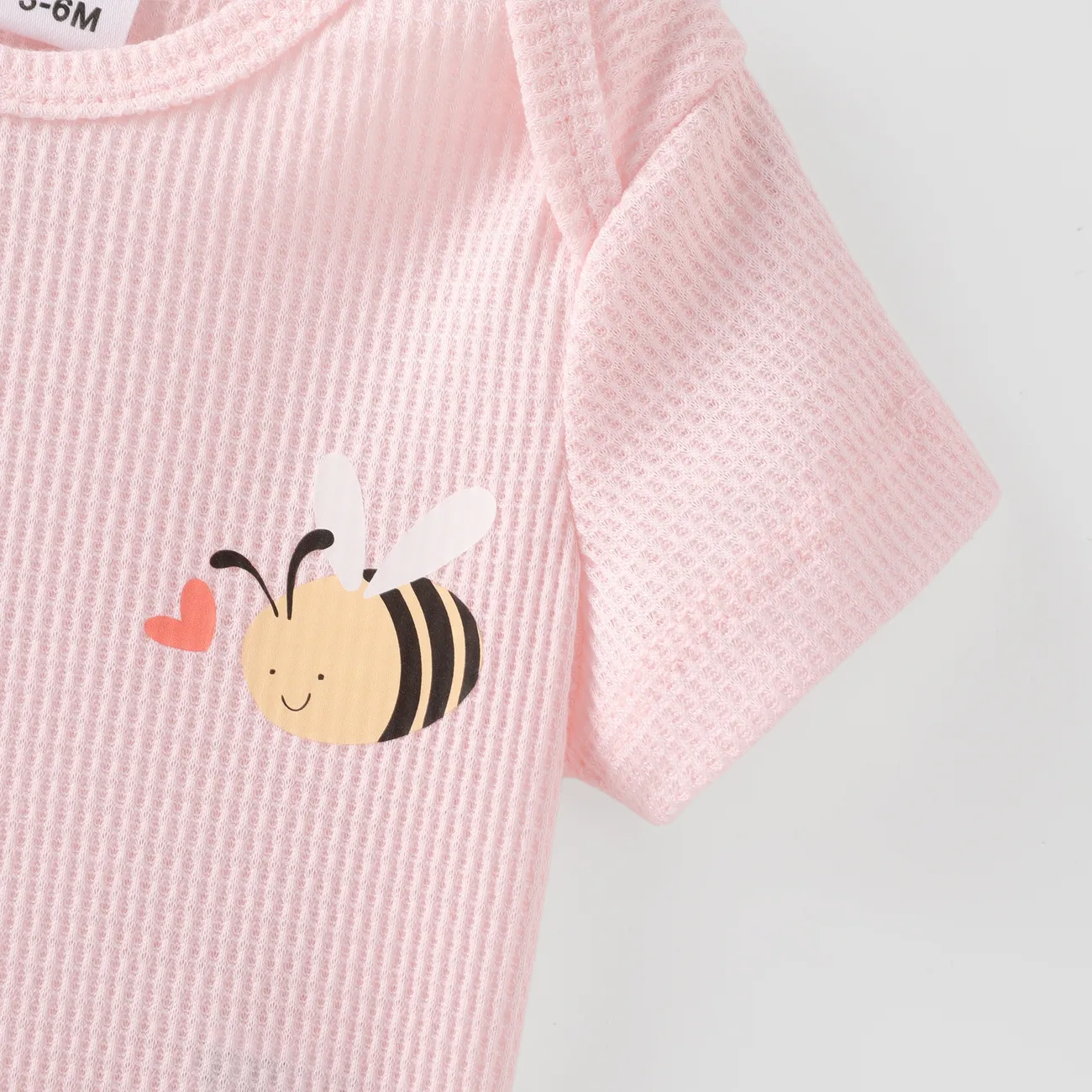 2 pièces Bébé Fille abeille Basique Manches courtes ensemble pour bébé Rose big image 1