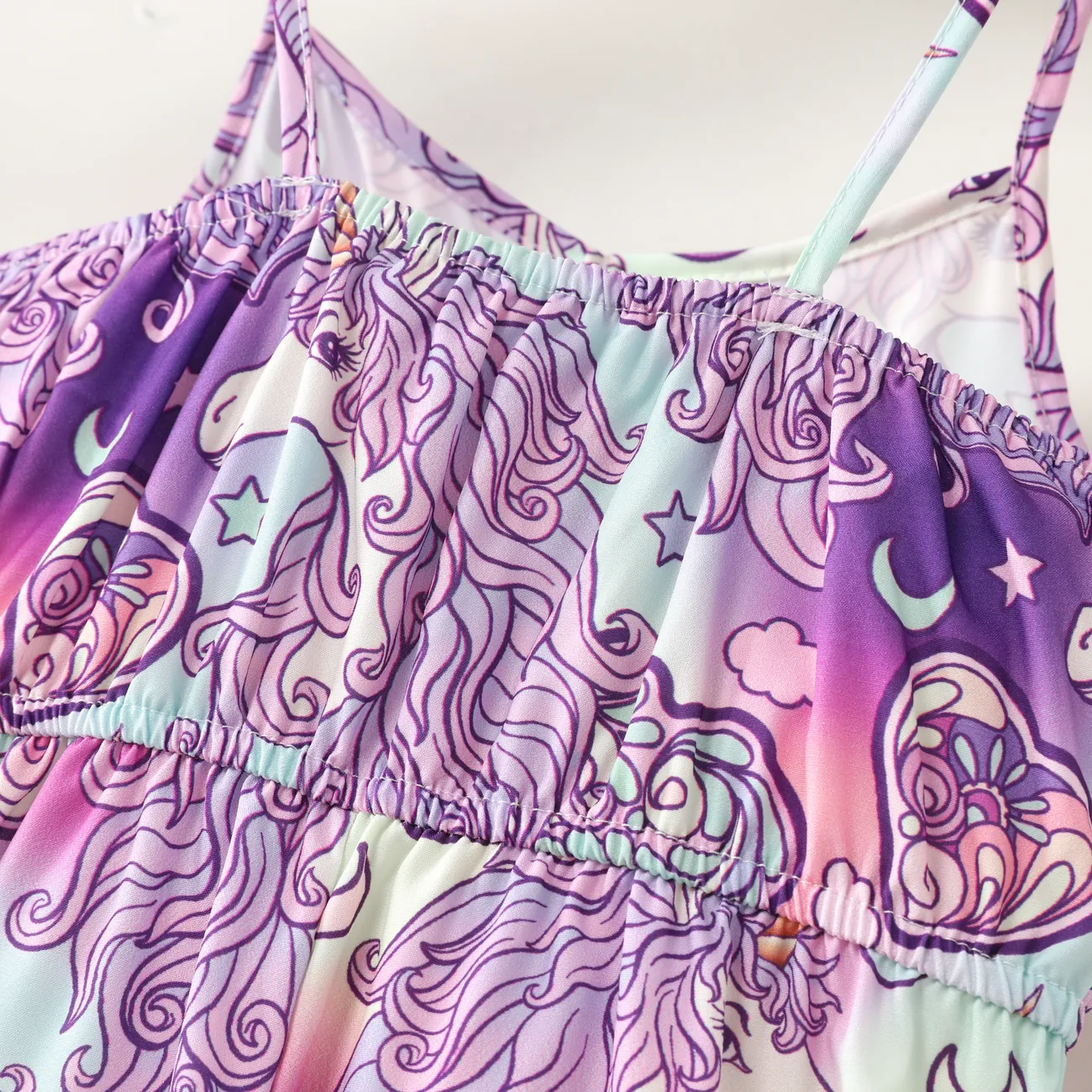 Kid Girl's Animal Pattern 獨角獸連體褲，帶吊帶 紫色 big image 1