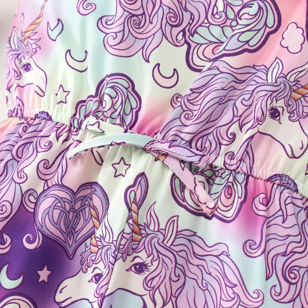 Kid Girl's Animal Pattern Unicorn Romper with Hanging Strap Purple big image 1