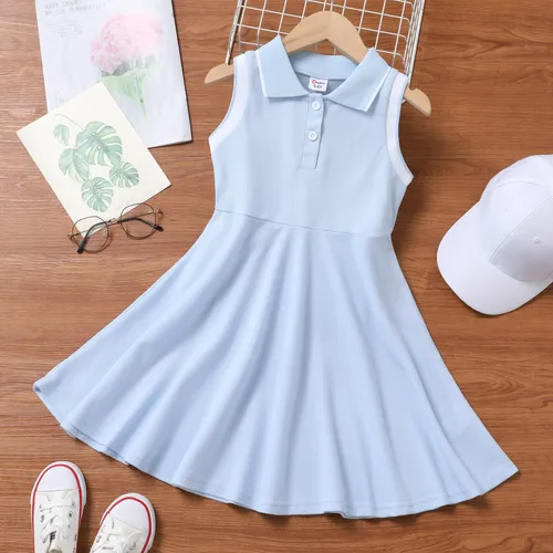 Kid Girl's Casual Solid Color Shirt Collar Dress 