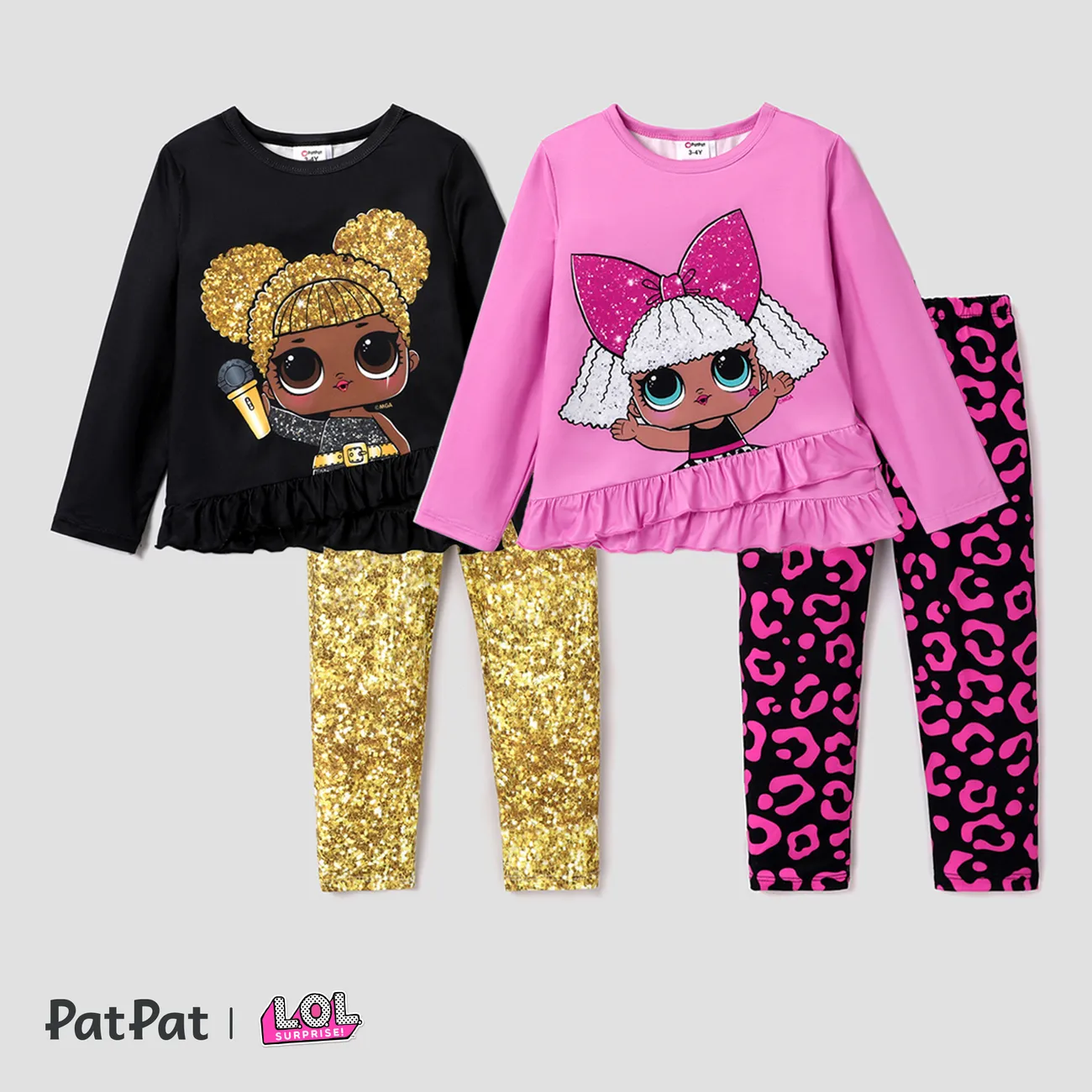 LOL Surprise 2 Stück Kleinkinder Mädchen Rüschenrand Kindlich T-Shirt-Sets rosa big image 1
