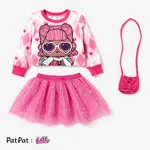 L.O.L. SURPRISE! Toddler Girl Glitter Hem Character Pattern Top with Crossbody Bag Skirt Suit  Roseo
