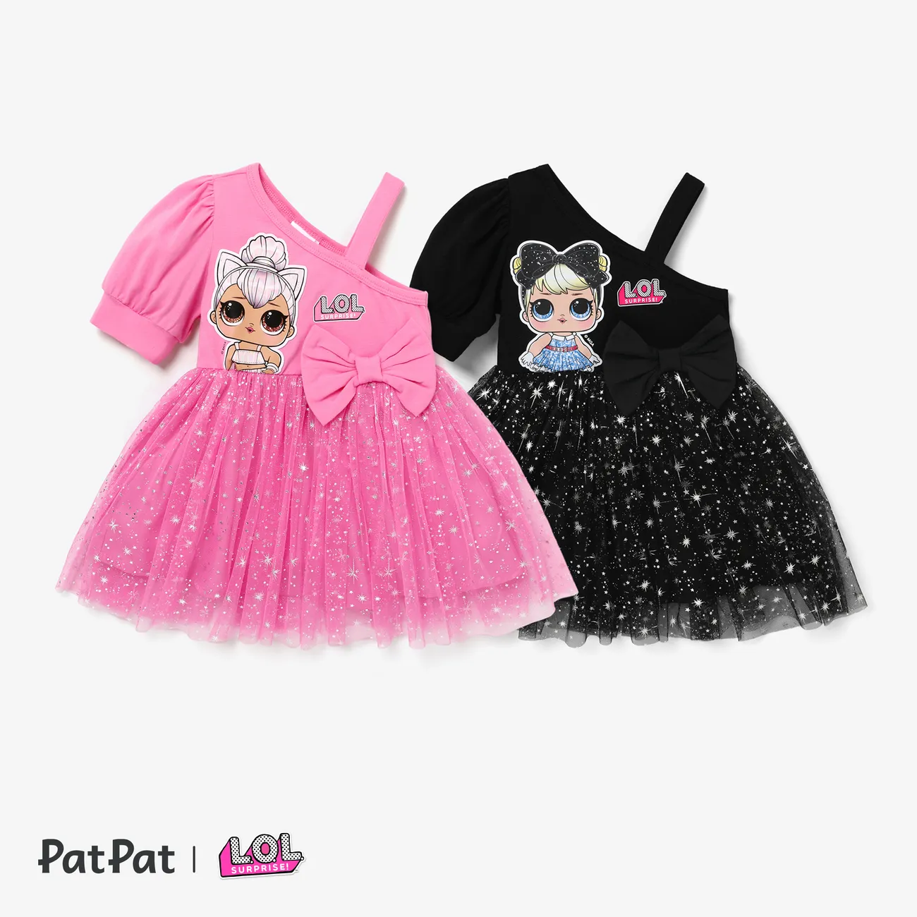 L.O.L. SURPRISE! Toddler Girl Graphic Print Off-shoulder Sparkle Dress Black big image 1