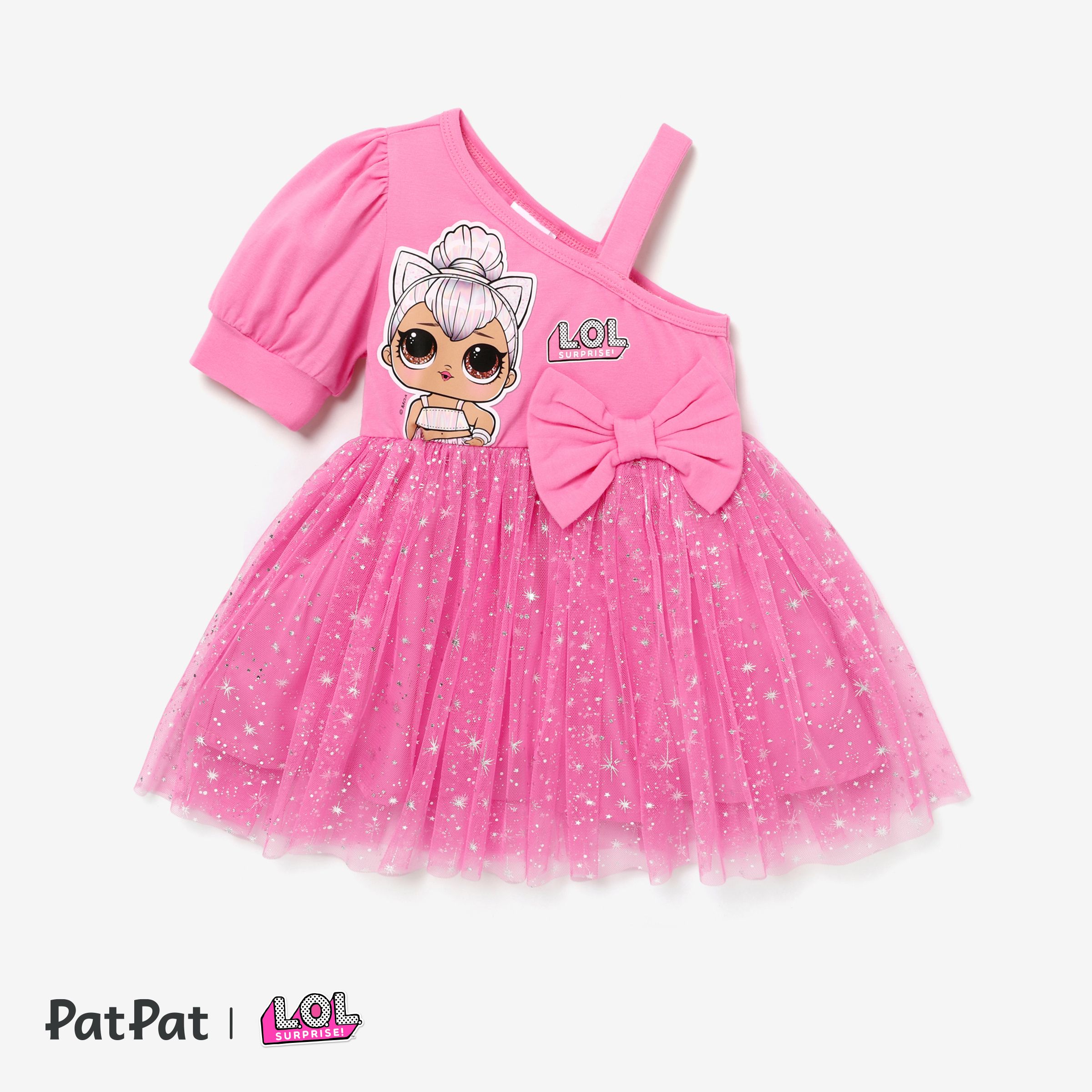 L.O.L. SURPRISE! Toddler Girls Mother's Day 1pc Graphic Print Off-shoulder Sparkle Dress