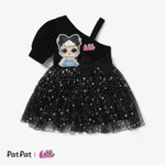 L.O.L. SURPRISE! Toddler Girl Graphic Print Off-shoulder Sparkle Dress Black