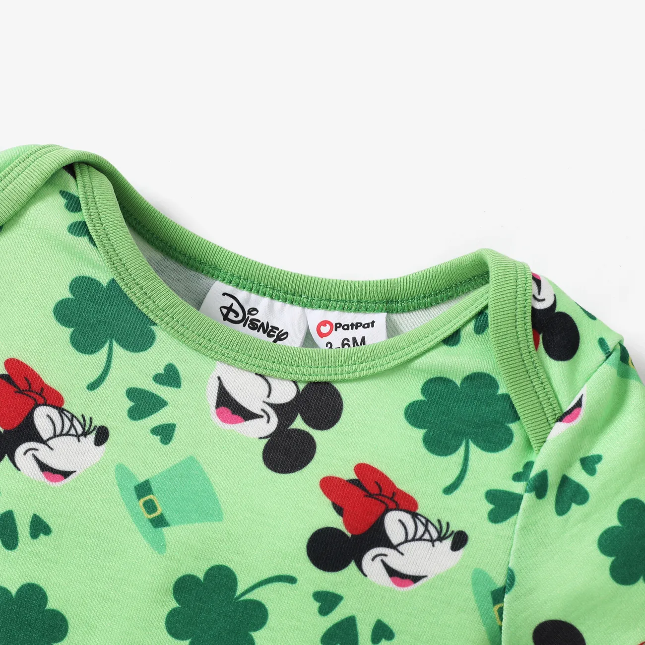 Disney Mickey and Friends 1pc Saint Patrick's Day Baby  Girl/Boy Naia™ Four-leaf clover print Romper Green big image 1