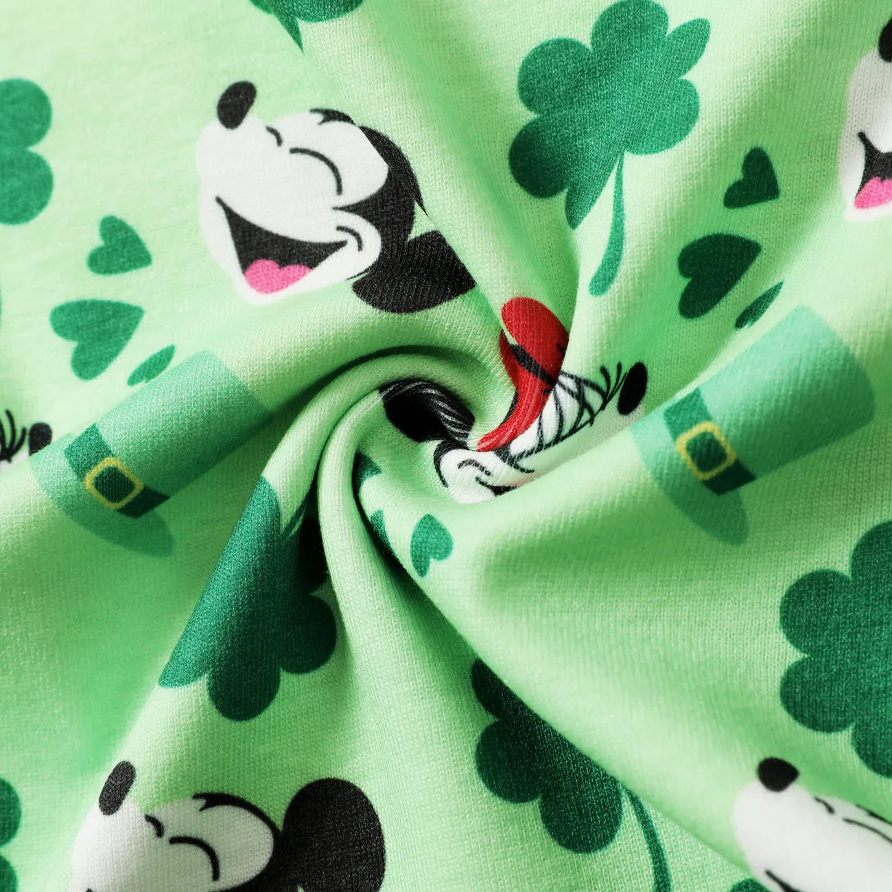 Disney Mickey and Friends 1pc Saint Patrick's Day Baby  Girl/Boy Naia™ Four-leaf clover print Romper Green big image 1
