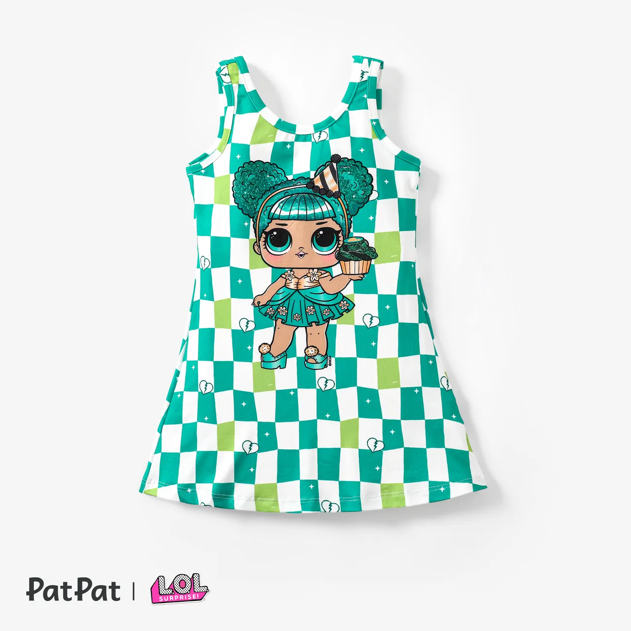 L.O.L. SURPRISE! 1pc Saint Patrick's Day  Toddler Girl Green Checkerboard Character Print Dress
 Green big image 1