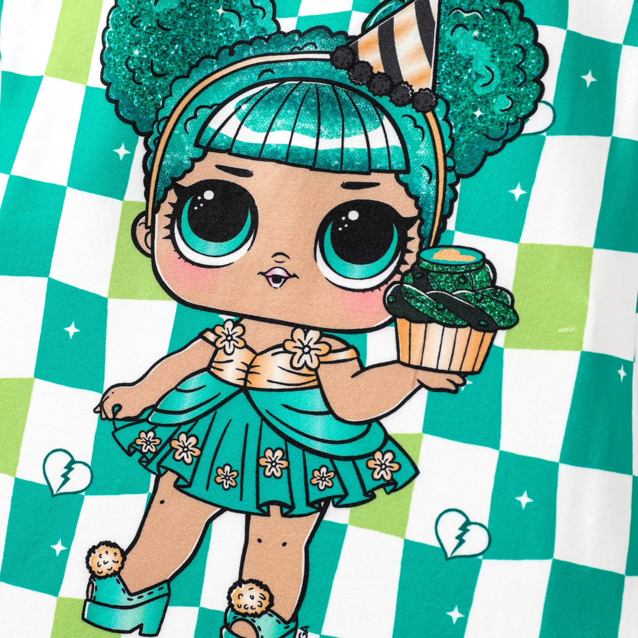L.O.L. SURPRISE! 1pc Saint Patrick's Day  Toddler Girl Green Checkerboard Character Print Dress
 Green big image 1