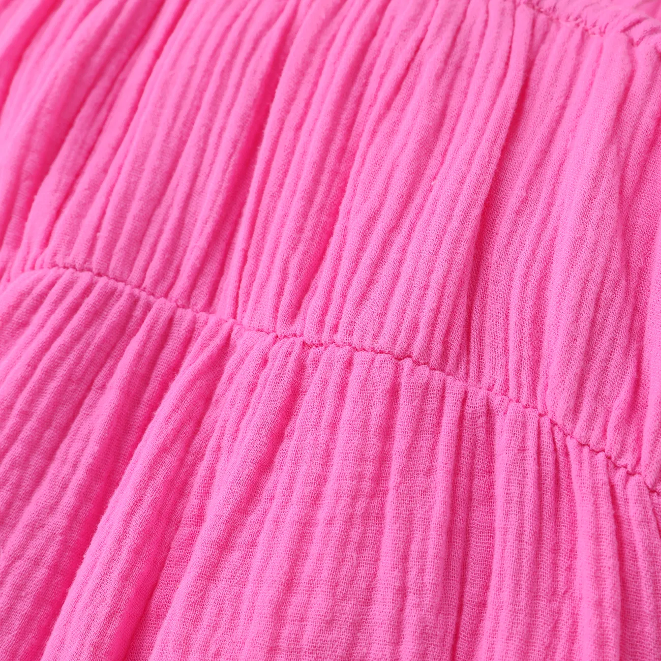 蹣跚學步的女孩甜美吊帶設計粉色棉質連體褲 粉色 big image 1