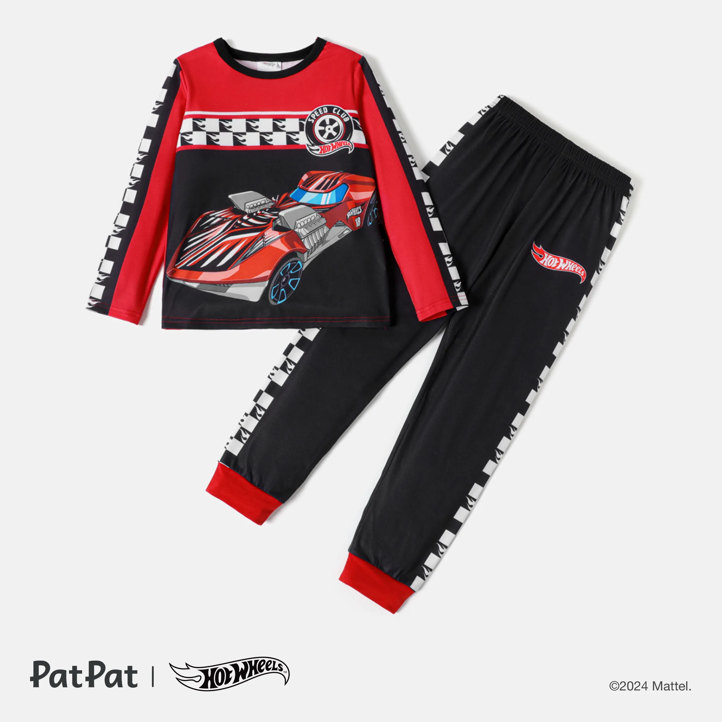 

Hot Wheels 2pcs Kid Boy Colorblock Vehicle Print Long-sleeve Tee and Elasticized Pants Set