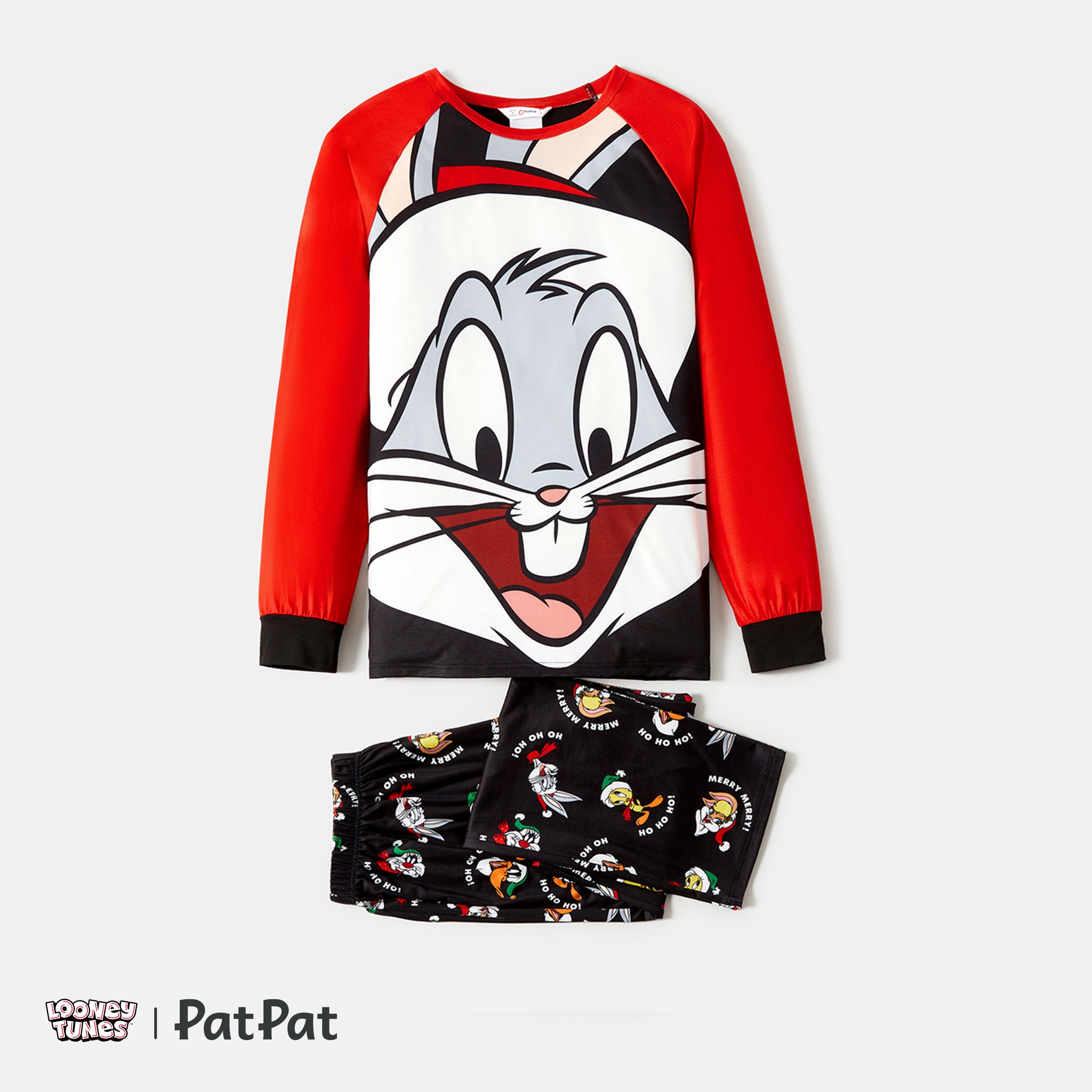Looney Tunes  Family Matching Cartoon Graphic Aglan-sleeve Allover Christmas Print Pajamas Sets (Flame Resistant)