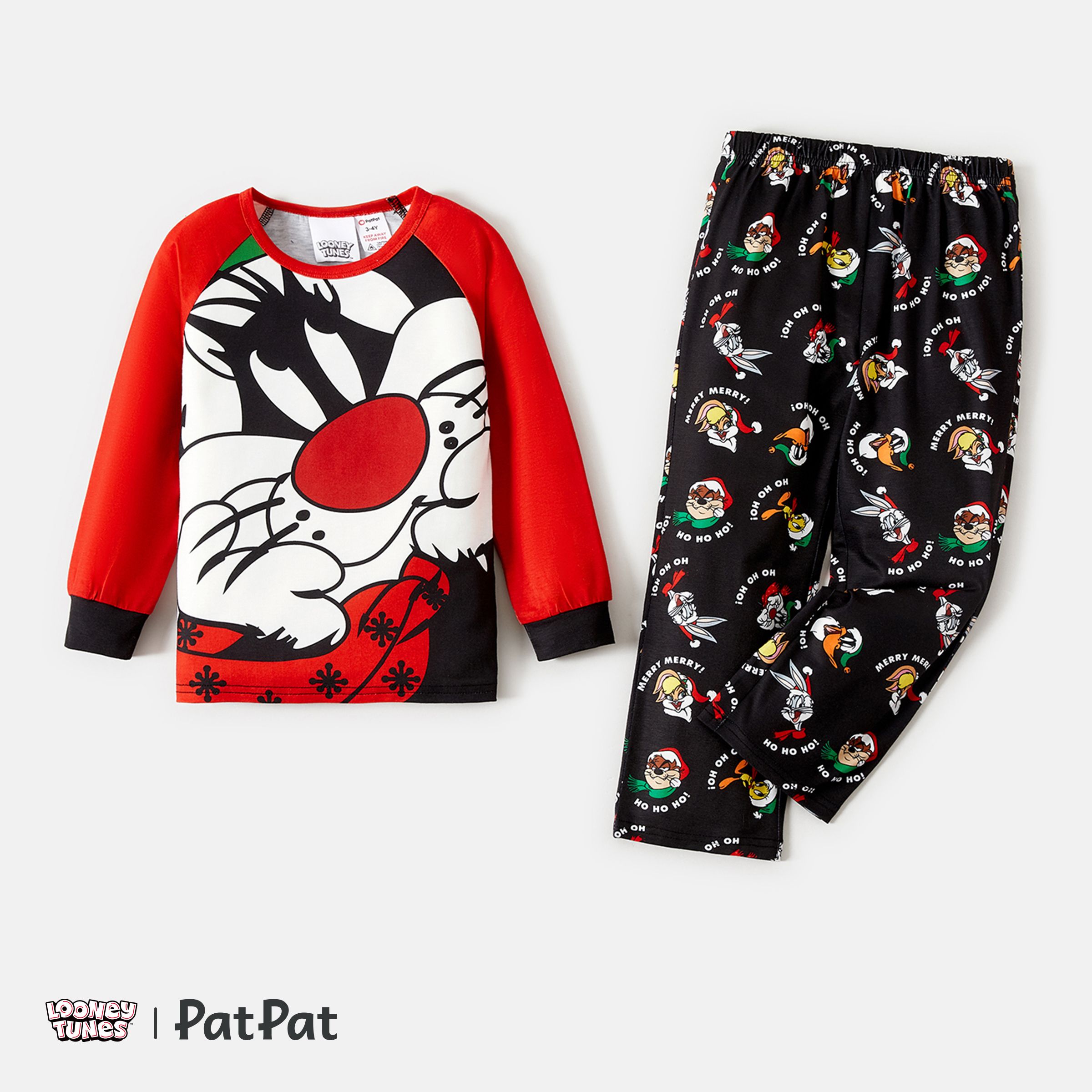 Looney Tunes  Family Matching Cartoon Graphic Aglan-sleeve Allover Christmas Print Pajamas Sets (Flame Resistant)