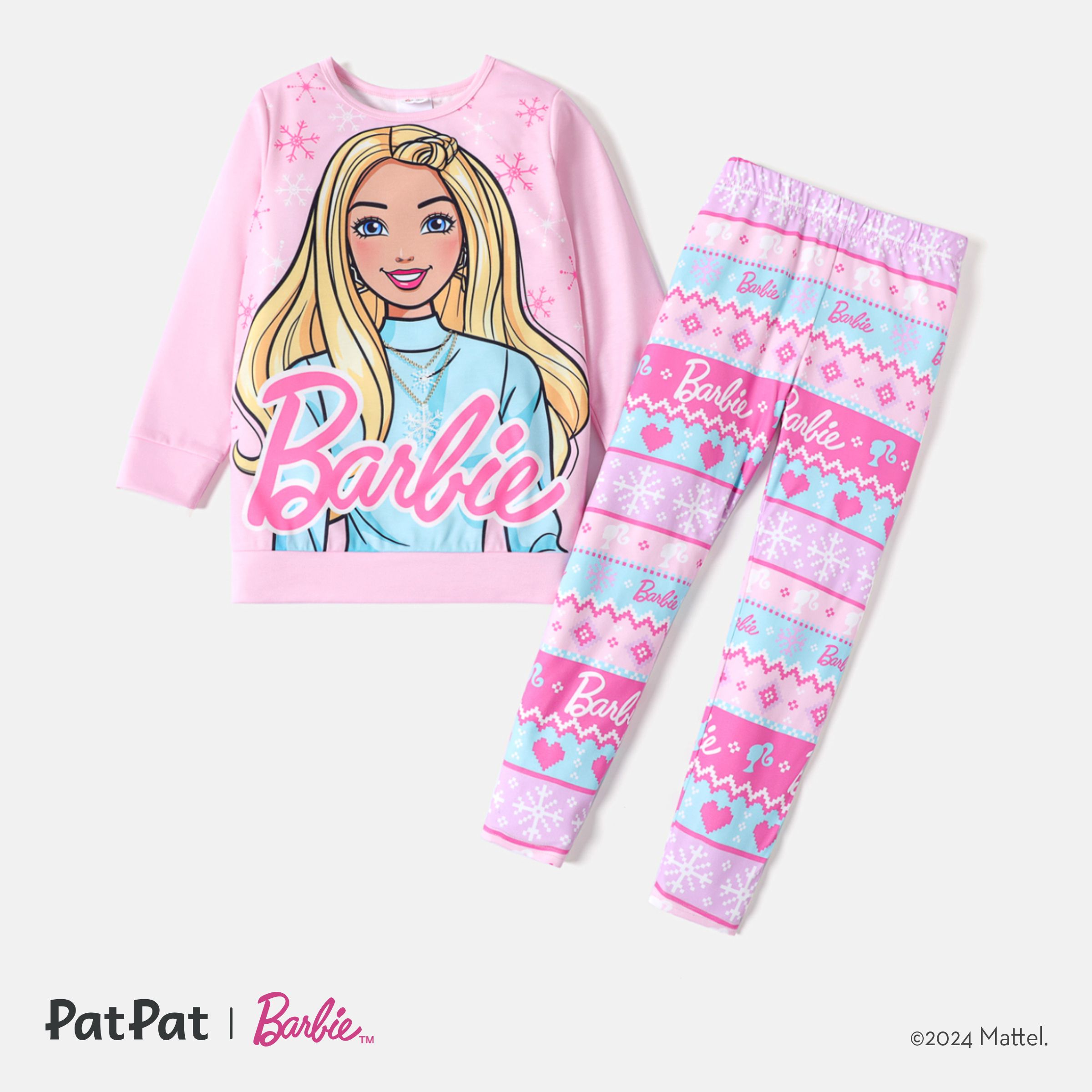 Barbie 2pcs Kid Girl Christmas Snowflake Print Sweatshirt And Elasticized Pants Set