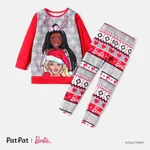 Barbie 2pcs Kid Girl Christmas Snowflake Print Sweatshirt and Elasticized Pants Set Red