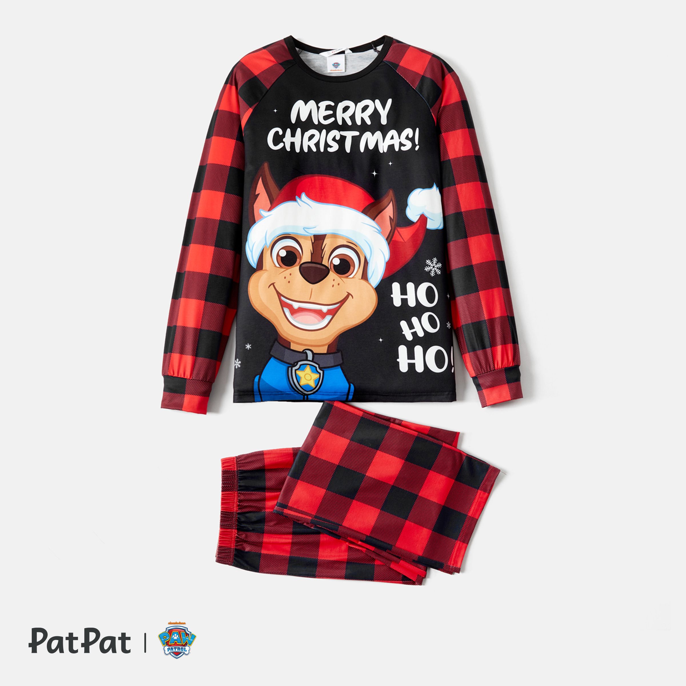 PAW Patrol Family Matching Christmas Red Plaid Long-sleeve Cartoon Graphic Pajamas Sets (Flame Resis